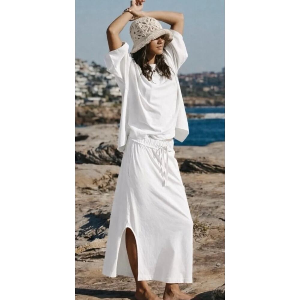 Free People Free-Est WES Column Skirt Oversized T-Shirt Set of 2 in White M NWT